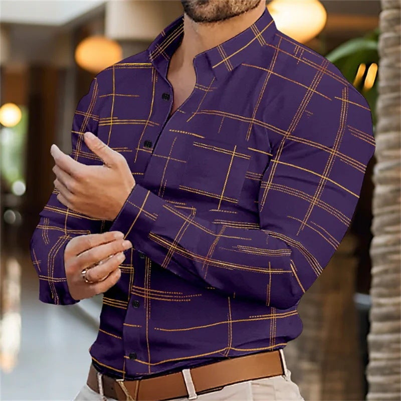 Long Sleeve Shirt Thin Casual Plaid Loose Lapel Button Shirt Men'S New Mb12 - Image 2